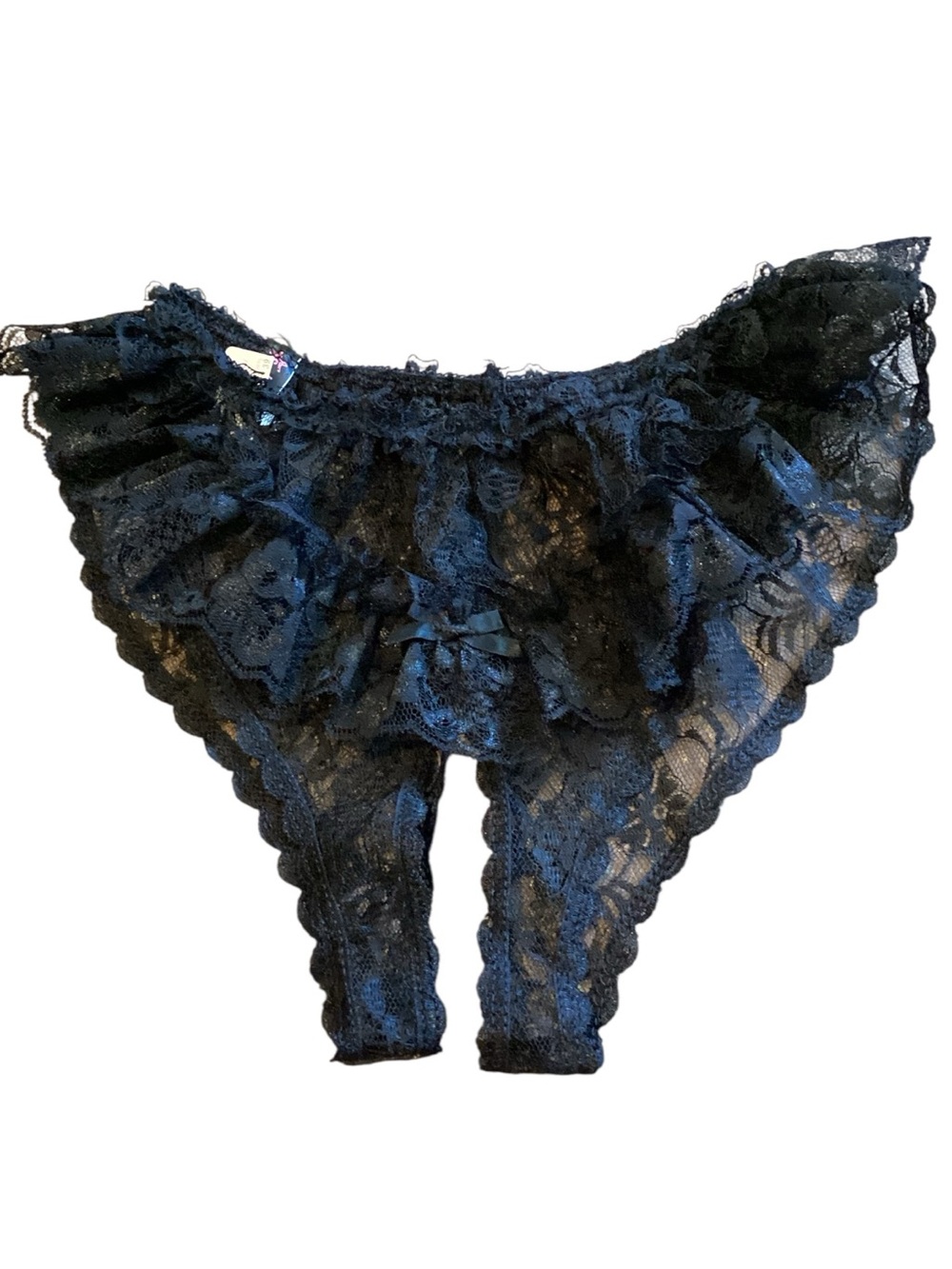 Vintage Frederick’s of Hollywood Black Lace Crotchless Ruffle Panties Size 9
